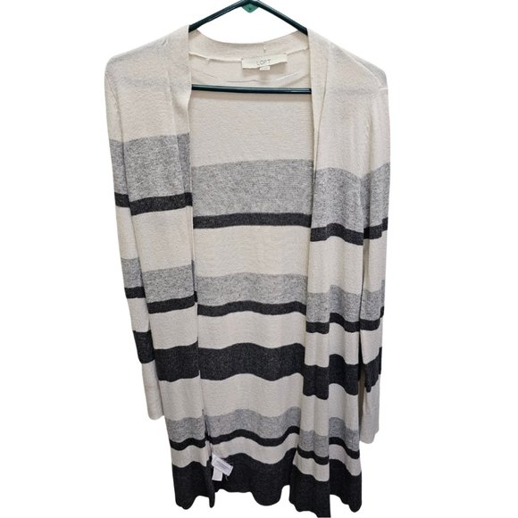 Loft Gray, Cream and Black Striped Cardigan - Picture 1 of 3
